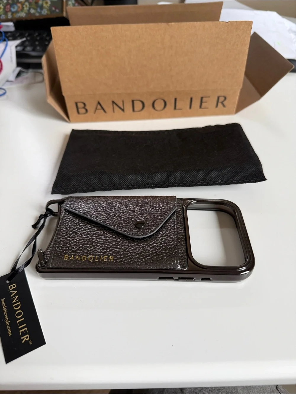 Bandolier Donna CROSSBODY PHONE CASE IN METALLIC PEWTER/CHROME PEWTER Brand New